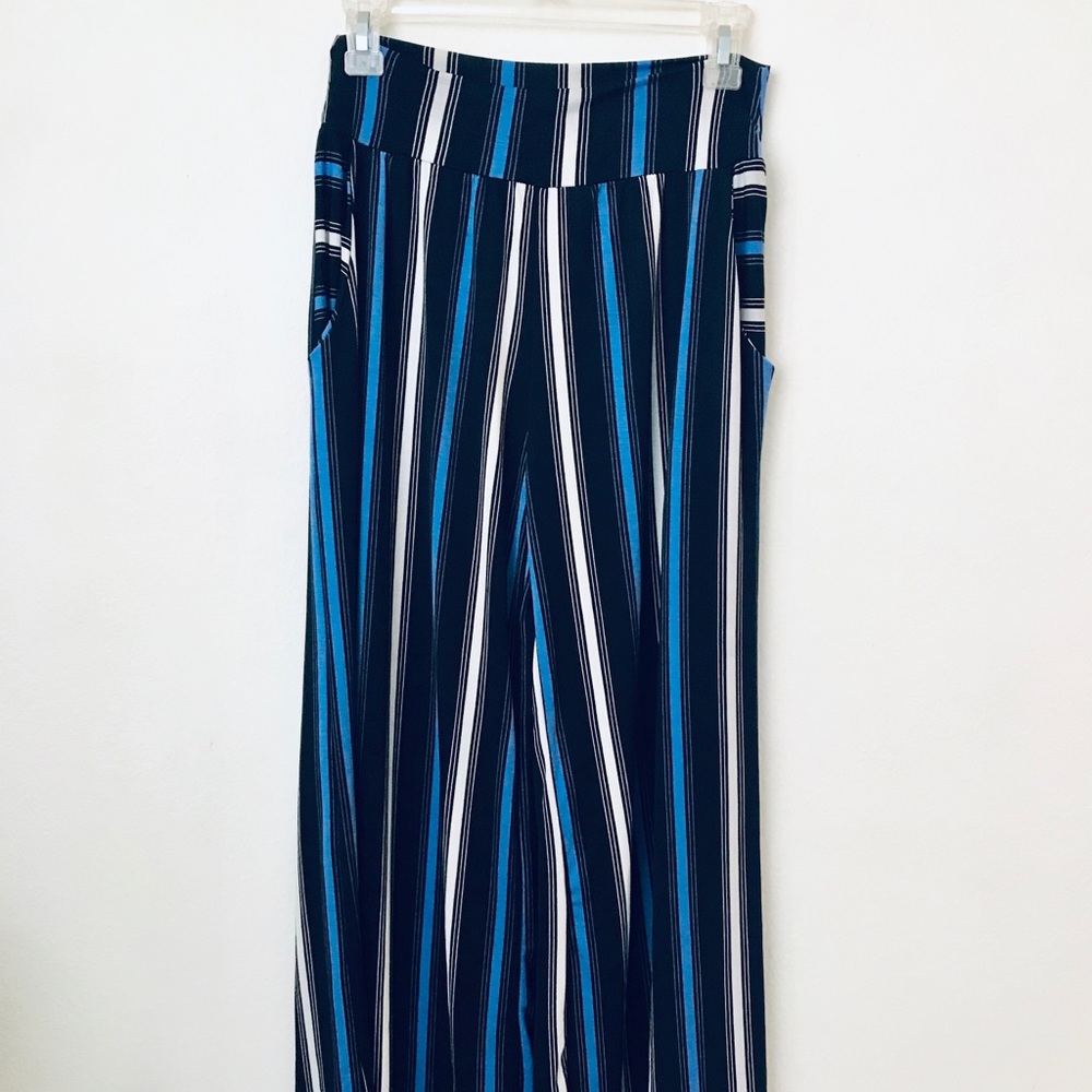 High Waist Striped Wide Leg Elastic Long Pants